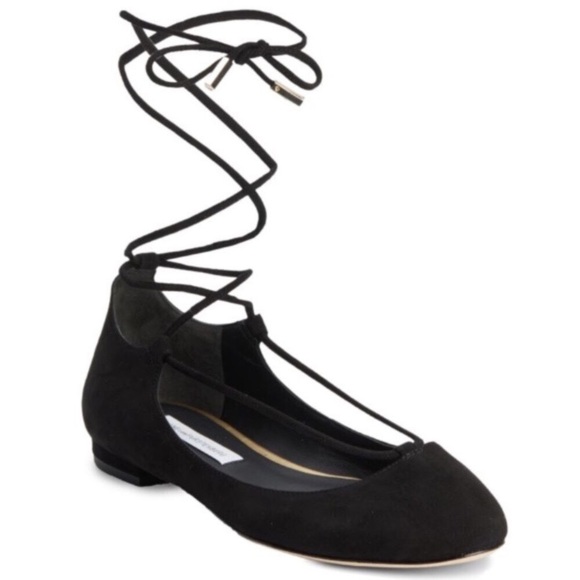 Diane Von Furstenberg Black Suede Lace-Up Flats
